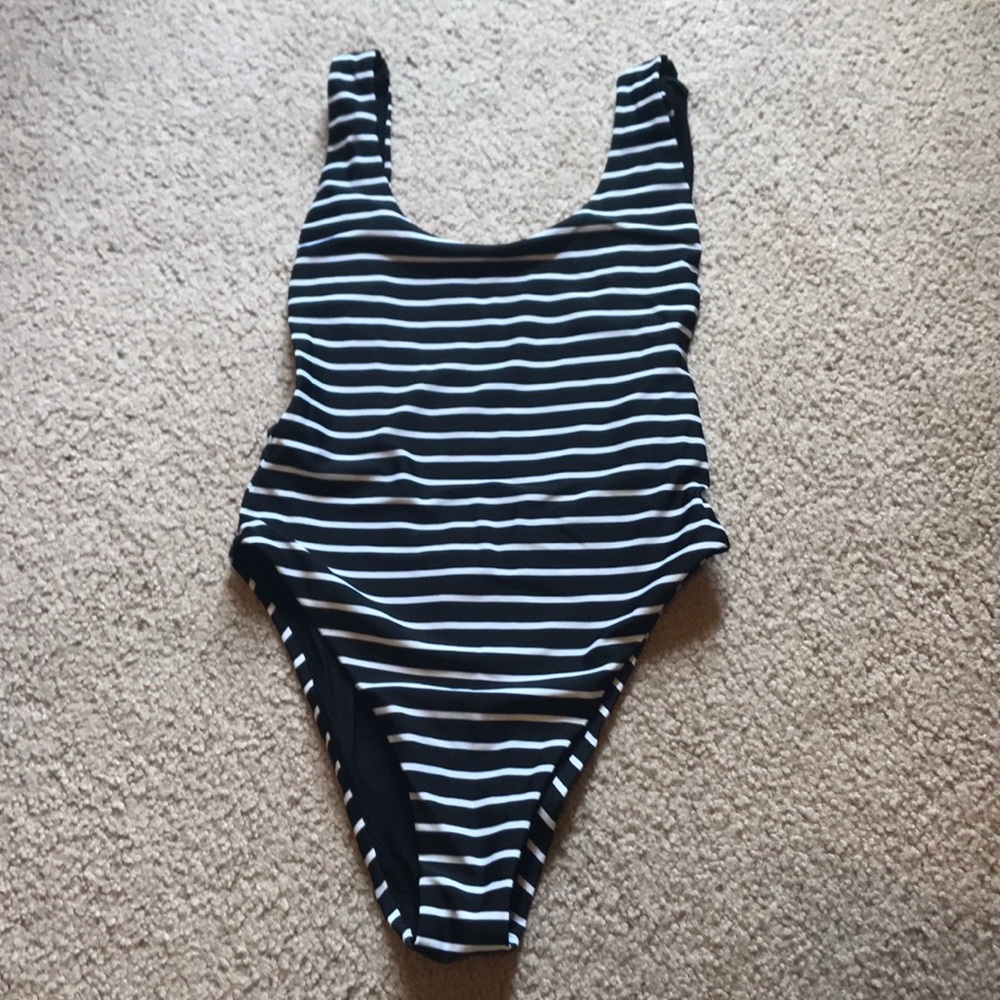Arie black and white striped one piece swimsuit